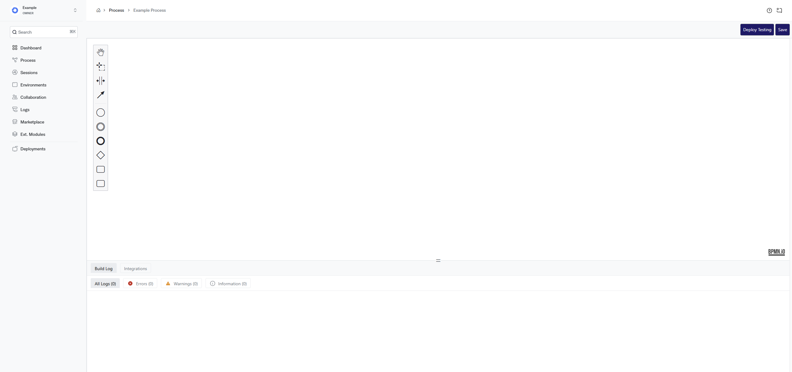 Process editor canvas with a sample workflow